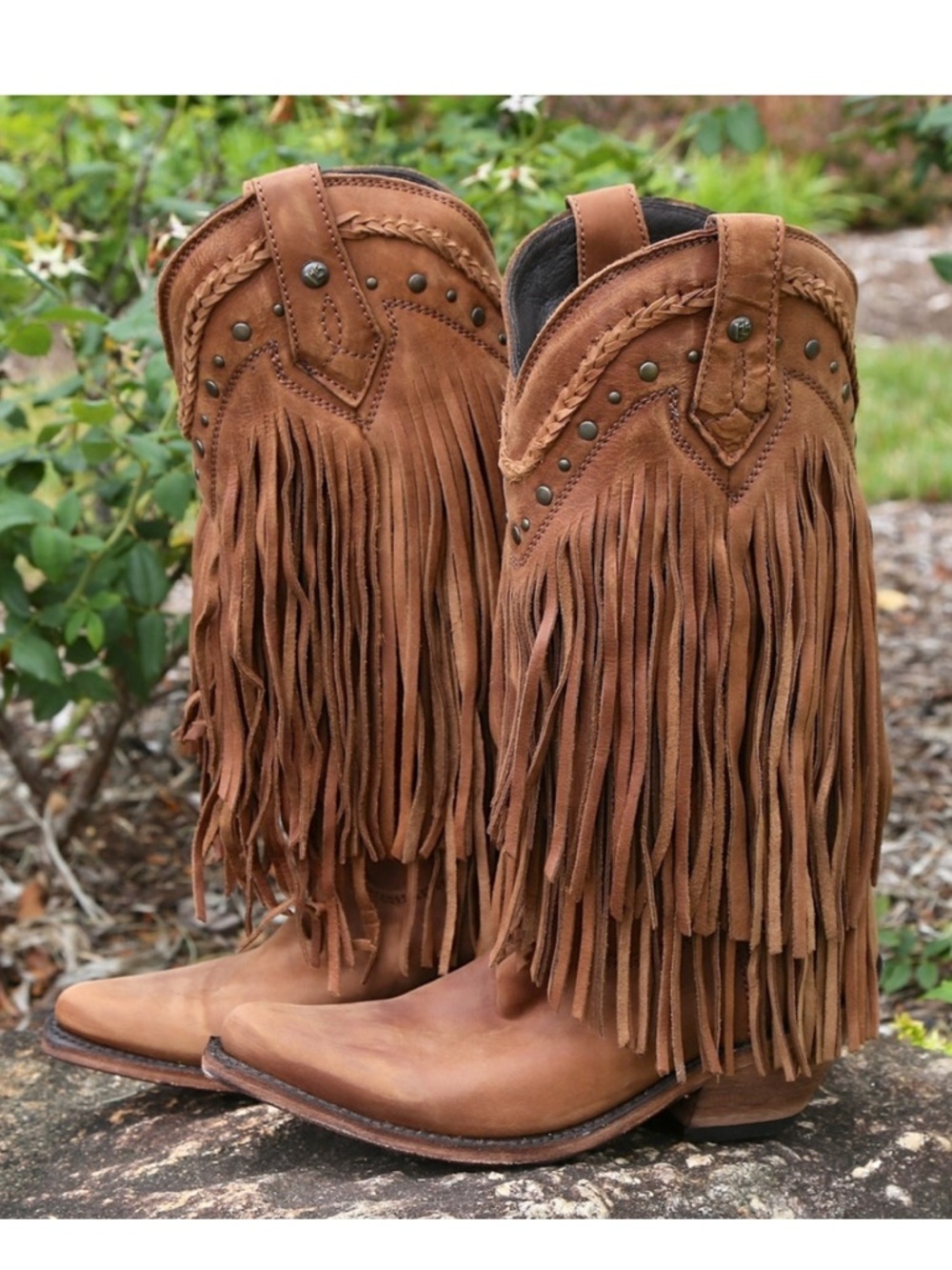 LIBERTY Black Vegas Tan Fringe Western Cowboy Boots